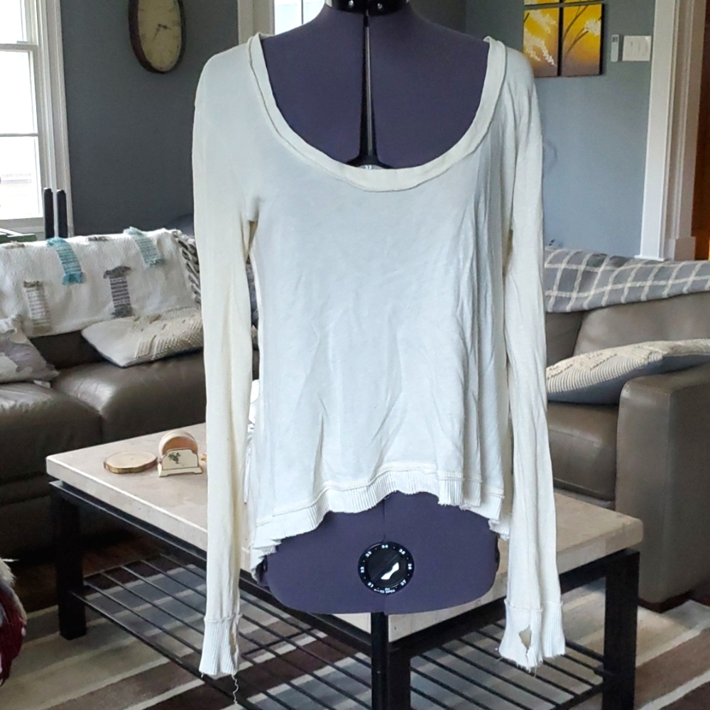 R&R Surplus top cream xs long sleeve cotton thumb holes bi level